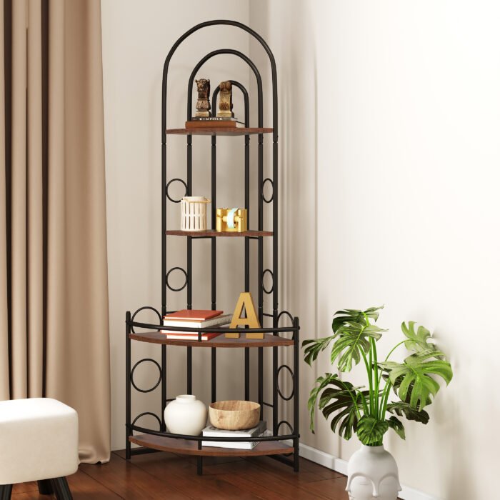 4-Tier Corner Bookshelf, Modern Style with Metal Frame - Image 3