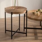 Modern Thread Design Round Coffee Table  with Cross Legs Metal Base (Set of 2) - Image 3
