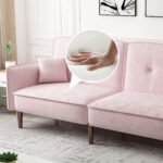 Convertible Sofa Bed with Wood Legs in Velvet (Pink) - Image 5