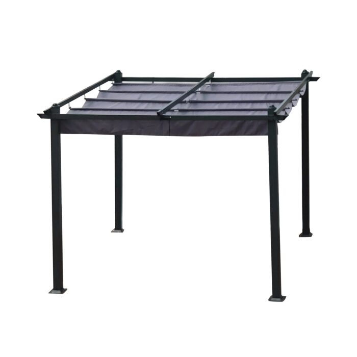 10x10 Ft Outdoor Patio Retractable Pergola With Canopy, Gray - Image 6