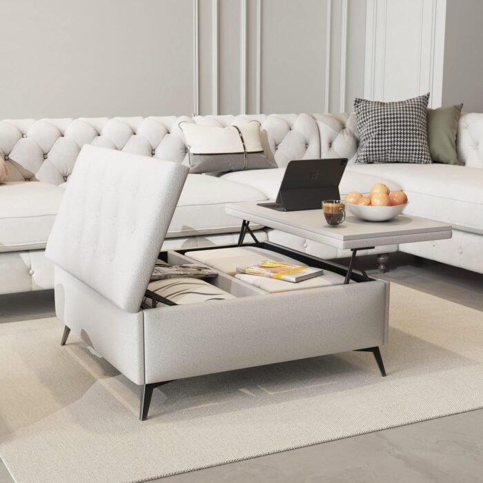 Wide Square storage benche Coffee Table with Lift Top for Living Room - Image 5