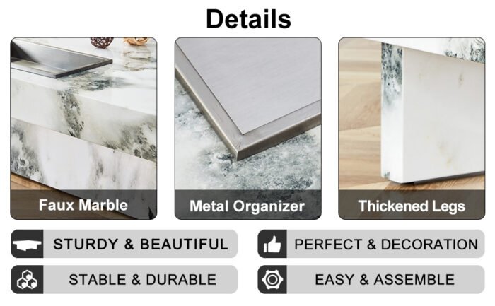 Modern and practical coffee table black with white marble pattern imitation - Image 16