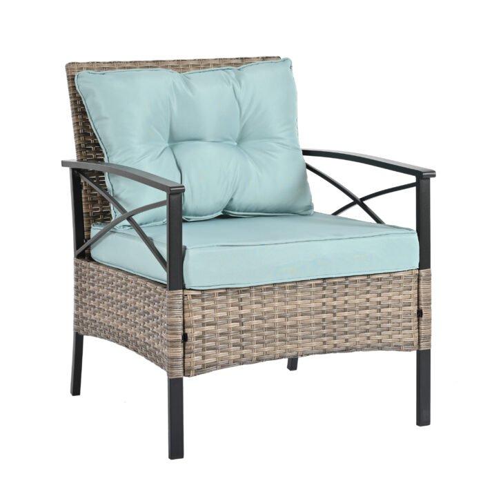 Patio Seasonal Outdoor Wicker Furniture Set with Black Metal Table - Image 9