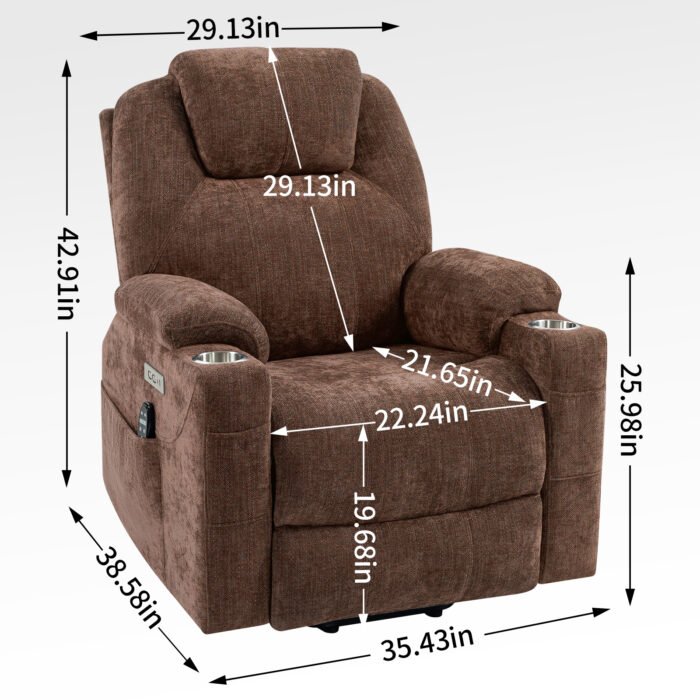 Okin motor Up to 350 LBS Chenille Power Lift Recliner Chair Brown - Image 4