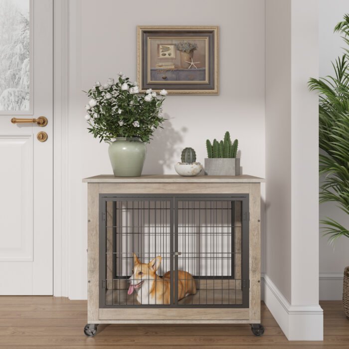 Furniture Dog Cage with Double Doors Grey - Image 8