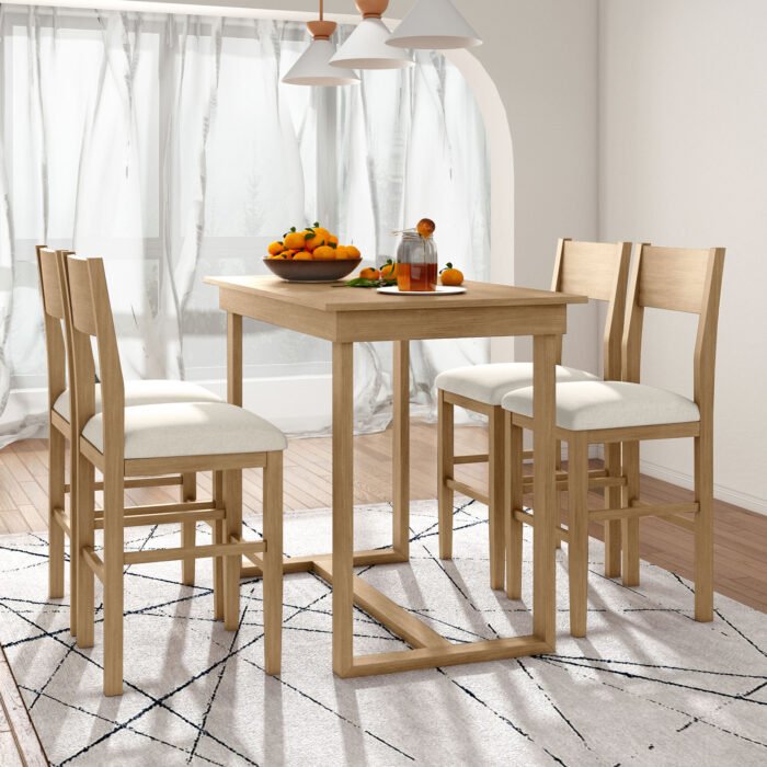 TOPMAX farmhouse countertop height 5-piece rectangular dining table set with 4 chairs - Image 2