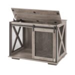 Dog Cage Crate Furniture with Sliding Barn Door Kennel with Flip-top Plate - Image 15