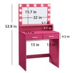 Makeup Vanity Desk with Mirror and Light, Pink - Image 6