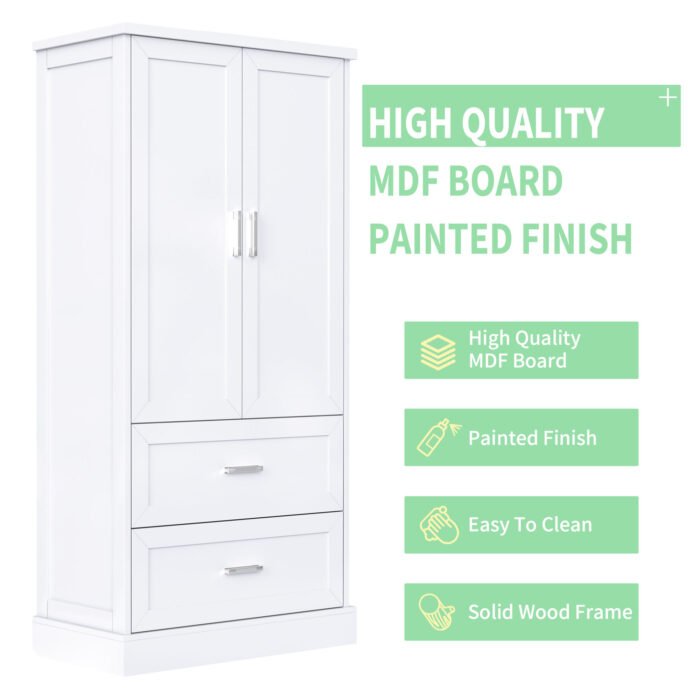 Tall Bathroom Storage Cabinet with Two Doors and Drawers and Adjustable Shelf - Image 17