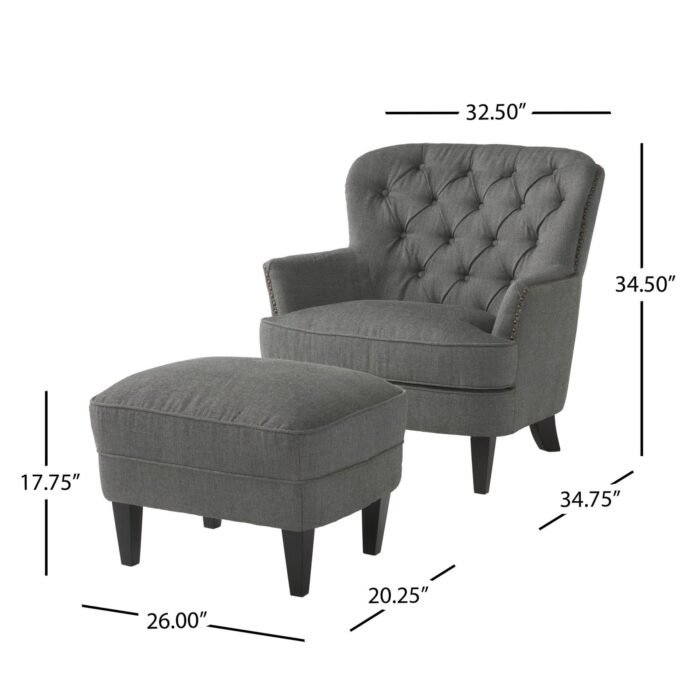 Modern fabric stylish cushioned club armchair with Ottoman set - Image 5
