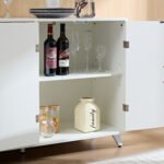 Sideboard Buffet cabinet with 4 doors and removable shelves, for living room, dining room, ivory white - Image 4
