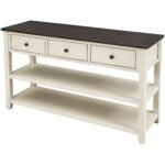 Retro Design Console Table with Two Open Shelves (Espresso+Beige) - Image 11