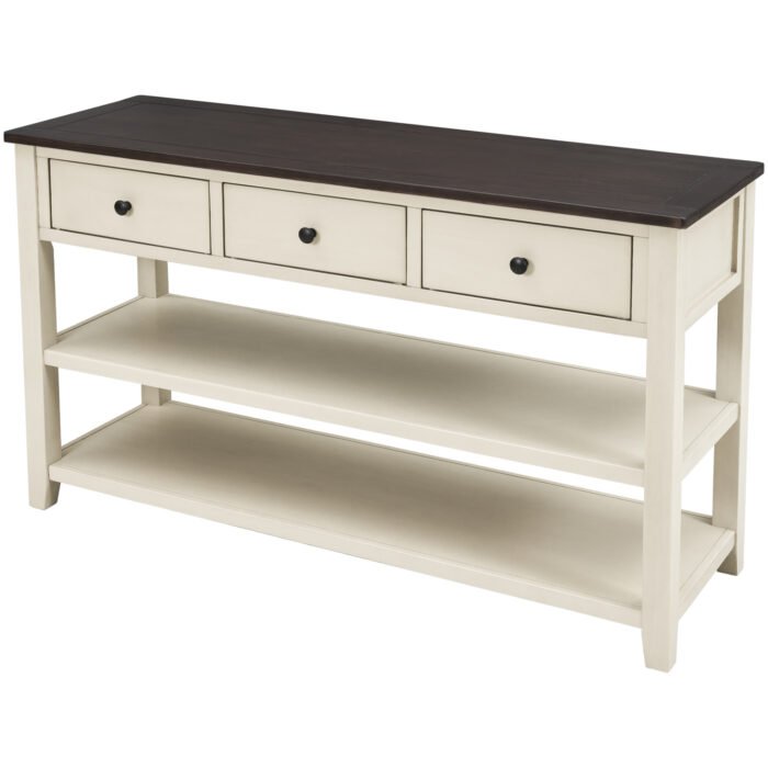 Retro Design Console Table with Two Open Shelves (Espresso+Beige) - Image 11