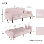 Convertible Sofa Bed with Wood Legs in Velvet (Pink) - Image 6