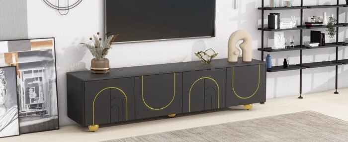 U-Can modern TV stand with a storage cabinet top marble pattern and circular stand (up to 75") - Image 19