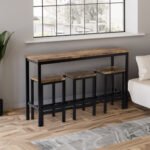 TOPMAX Counter Height Extra Long Dining Table Set with 3 Stools, Brown