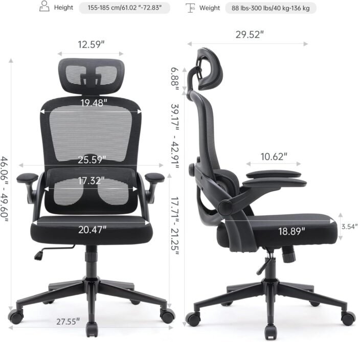 High backrest Black mesh office chair with 3D armrests with adjustable  headrest - Image 8