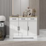 Farmhouse Buffet Cabinet Storage Sideboard with 3 Drawers and 3 Doors, White - Image 2