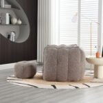 Soft Bean Bag Chair with High Resilient Foam with Footstool, Light Gray - Image 6