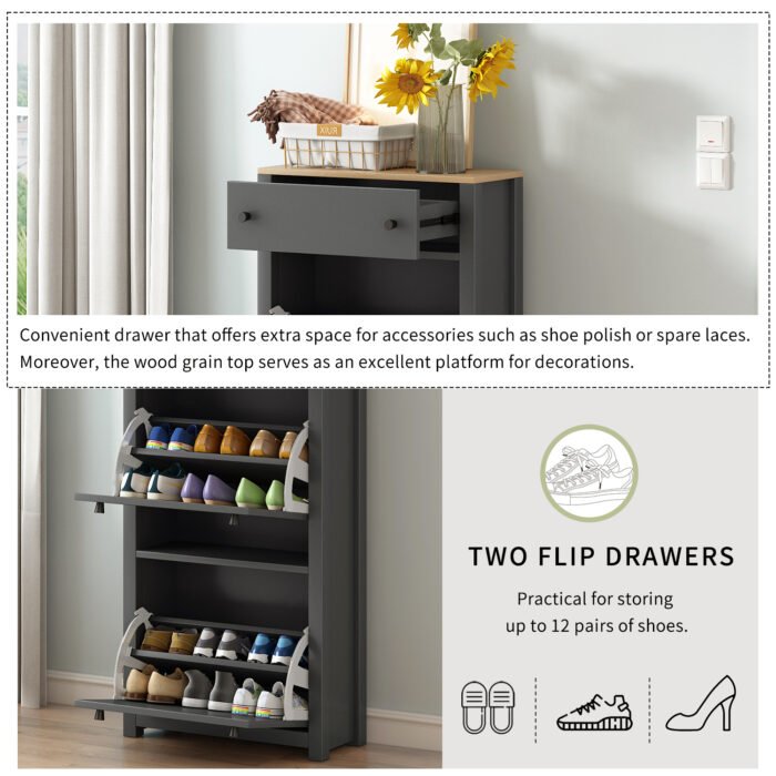Entryway functional Organizer with 2 flipped drawers and adjustable panel shoe rack - Image 11