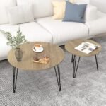 Round Nesting Coffee Table with Sturdy Metal Base ( Set of 2), Brown - Image 8