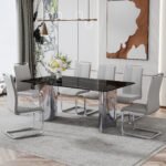Modern minimalist dining table marble glass imitation with silver metal legs - Image 9