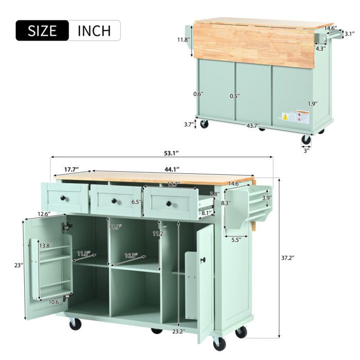 Kitchen trolley with internal storage rack and 3 dining room drawers - Image 6