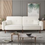 Sofa bed in White Cotton Linen Fabric - Image 2