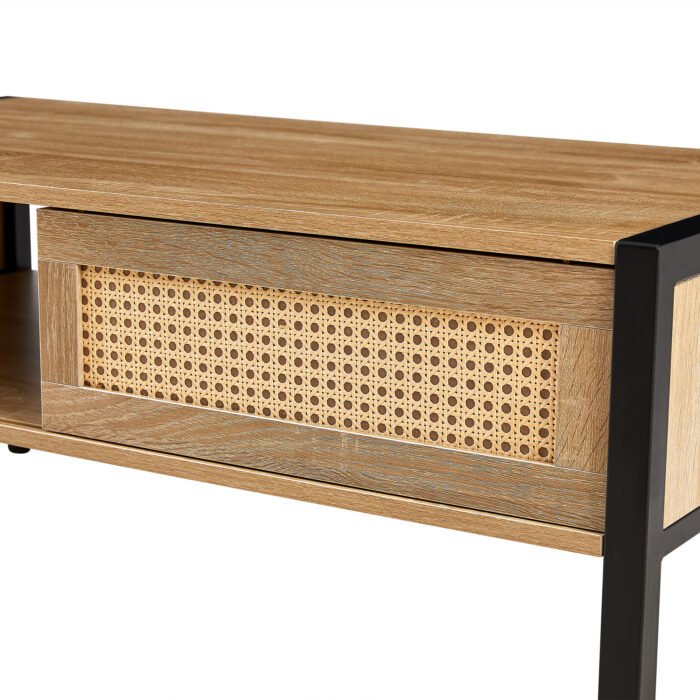 Rattan Coffee table, sliding door for storage, metal legs, Modern table for living room , natural - Image 8