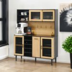 Coffee Bar with storage door and power outlet with wine rack