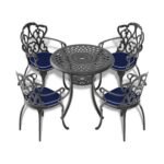 Ø30.71-inch Cast Aluminum Patio Dining Table With Black Frame and Umbrella Hole - Image 5
