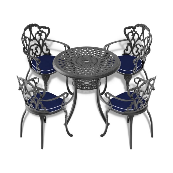Ø30.71-inch Cast Aluminum Patio Dining Table With Black Frame and Umbrella Hole - Image 5
