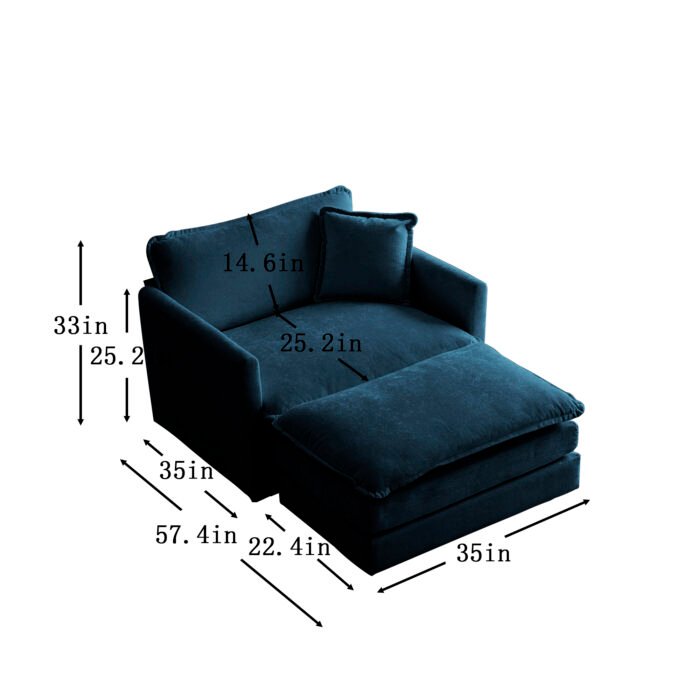 modern style armchair with extendable Ottoman, blue - Image 2