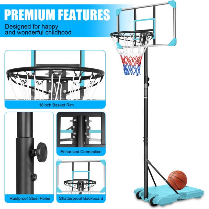Portable Basketball System with Stable Base and Wheels with height adjustable - Image 4