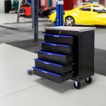 5 Drawers Multi Functional Tool Cart With Wheels, Black and Blue