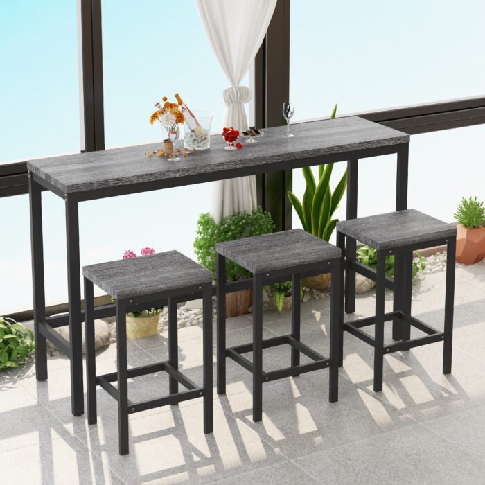 Modern Design Kitchen Dining Table Set with 3 Stools, Gray - Image 4