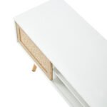 Rattan TV cabinet with double sliding doors and adjustable shelfs and solid wooden legs, White - Image 16