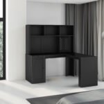 modern L-shaped Corner Writing desk with drawer bookshelf and charger and with storage space