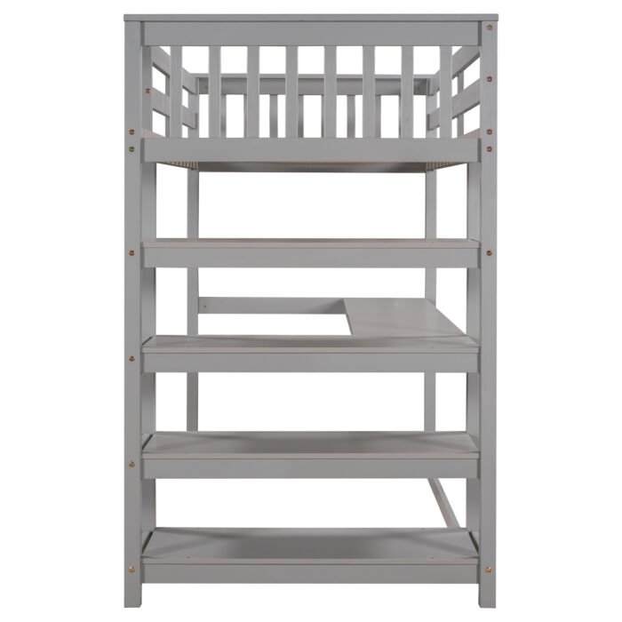 Twin Size Loft Bed with Storage Shelves and Under-bed Desk Gray - Image 10