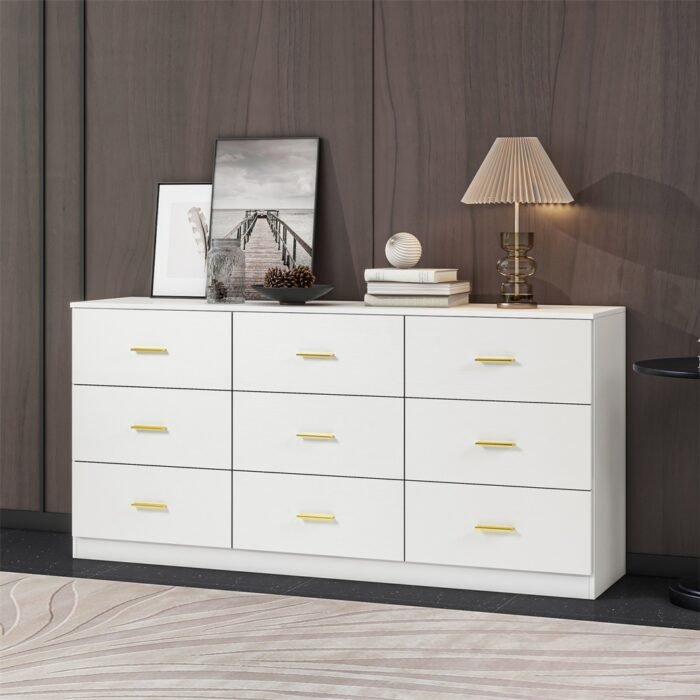 Modern White 9-Drawer Dresser for Bedroom Ample Storage - Image 7