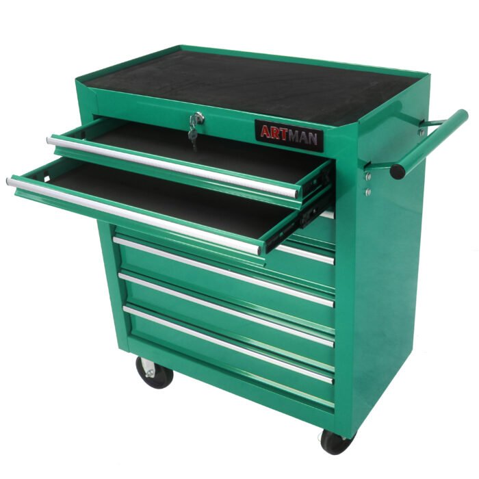 7 Drawers Multifunctional Tool Cart With Wheels, Green - Image 7