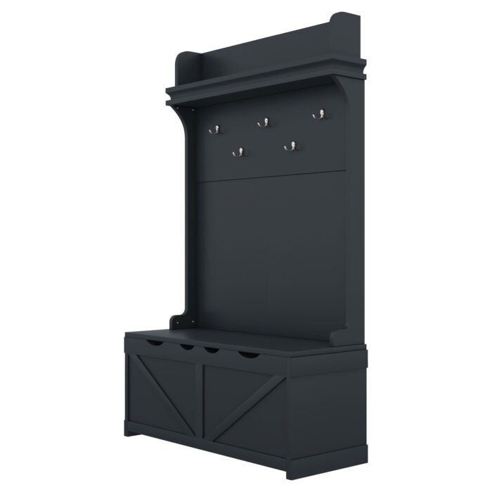 Hall tree with storage desk with drawers and 5 hooks, dark blue - Image 7