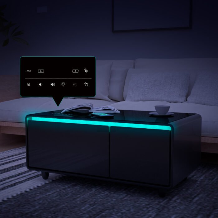 Modern Smart Coffee Table with Built-in Fridge with Bluetooth Speaker and Wireless Charging - Image 11