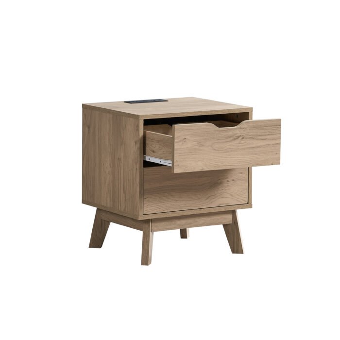 NORDICA Wooden Nightstand with USB and Type-C charging station, Natural oak - Image 10