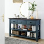 Retro Design Console Table with Two Open Shelves (Navy) - Image 2