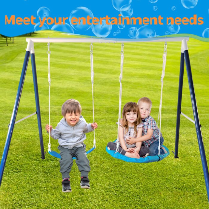 Kids Metal Swing Set for Backyard Outdoor Playground with Two Functional Swings - Image 2