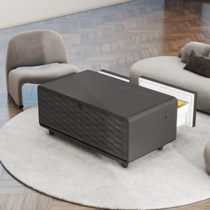 Modern Smart Coffee Table with Built-in Fridge with Bluetooth Speaker and Wireless Charging - Image 2