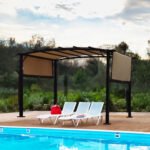 12x9 Ft Outdoor Retractable Pergola Patio Gazebo with Steel Frame - Image 4