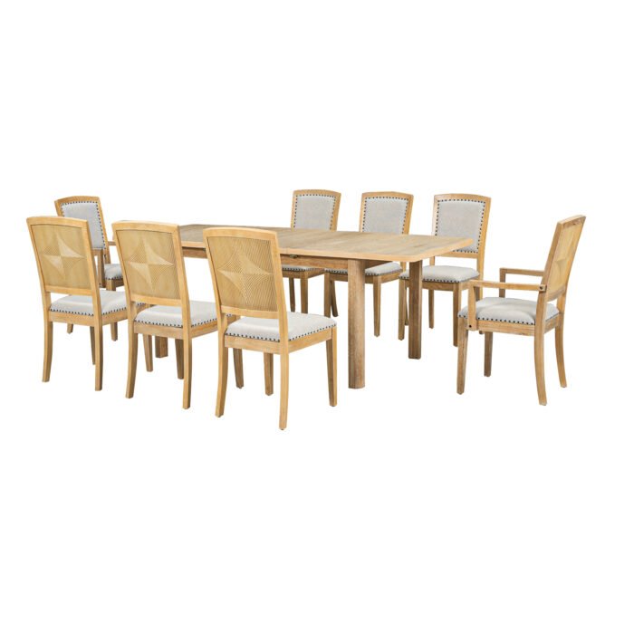 TOPMAX expandable dining table 9 pieces set with detachable leaves and 6 armless chairs and 2 armchairs - Image 16