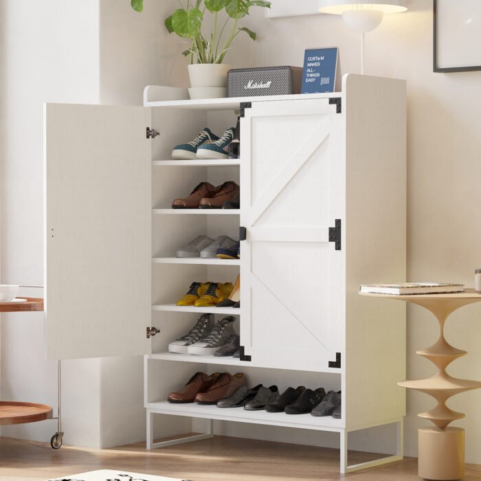 6-Tier  Wooden Shoe Cabinet with Doors and Adjustable Shelves - Image 5